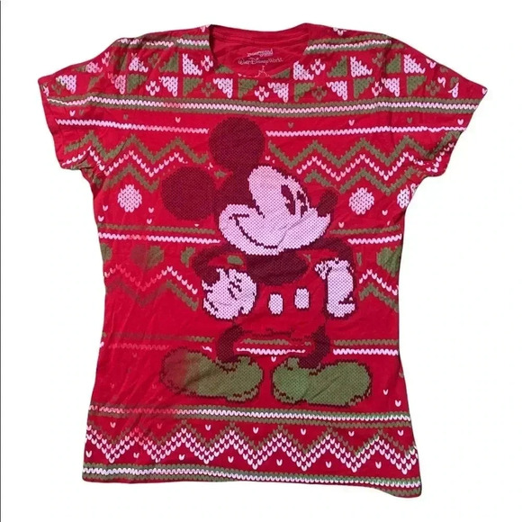 Walt Disney Mickey Red Christmas T-Shirt M - Picture 1 of 3